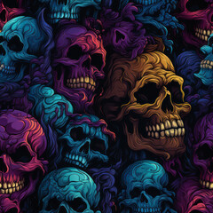 Horror dead halloween with skull, monster seamless pattern. Artistic design for fashion, fabric, textile, canvas, wrapping and all prints. Repeat wallpaper print texture. Generative AI