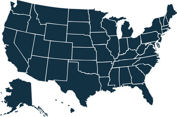 Fototapeta na wymiar vector map of united states color blue