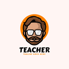 Vector Logo Illustration Teacher Mascot Cartoon Style.