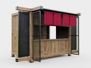 Wooden booth kiosk 3d illustration