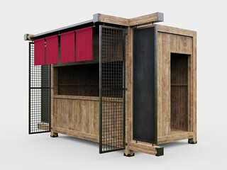 Wooden booth kiosk 3d illustration