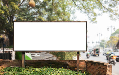 Banner rectangle billboard mockup for print design presentation. logo, text, promotional poster with clipping path.