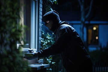 thief into a house, captured by CCTV cameras - obrazy, fototapety, plakaty