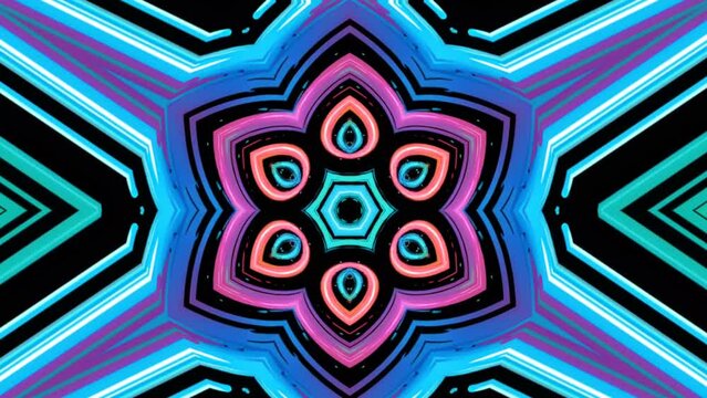 Looped kaleidoscope animated VJ background footage. Flower kaleidoscope in New Year's style. Animated graphics templates. Musical screensavers. Background for advertising, congratulations. Vj. DJ