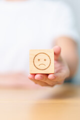 Woman show Unhappy Sad face block, Mental health Assessment, Psychology, Health Wellness, Feedback,...