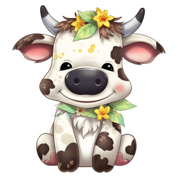 recommend clip art: Cute baby cow clipart on transparent background