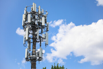 Telecommunication tower's radio antenna symbolizes global communication, progress, wireless...