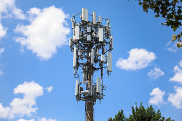 Telecommunication tower's radio antenna symbolizes global communication, progress, wireless...