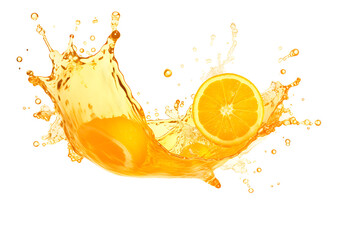 Fototapeta na wymiar fresh orange juice splash with orange slice isolated