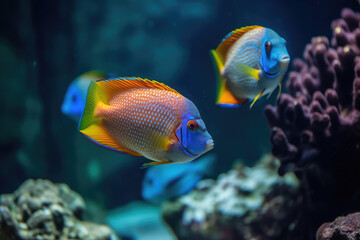 Fototapeta na wymiar Colorful tropical fish swimming in ocean, generative AI 