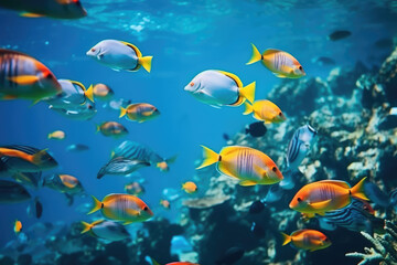 Fototapeta na wymiar Colorful tropical fish swimming in ocean, generative AI 
