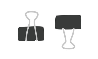 Binder clip clipart. Set of binder clips with two different poses flat vector illustration cartoon style clipart, hand drawn doodle. Students, classroom, school supplies, back to school concept