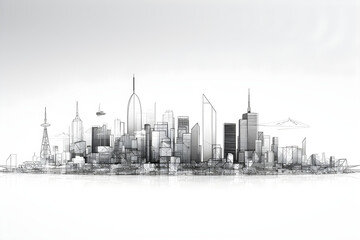 city skyline wireframe line drawing illustration