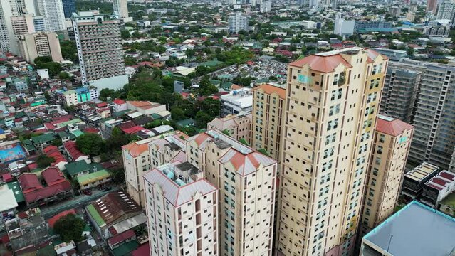 Residential Homes and High Rise Condo Buildings in West Crame, Quezon City, Manila, Philippines Aerial View