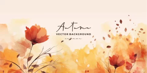 Poster Abstract art autumn background with watercolor maple leaves. Watercolor hand-painted natural art perfect for design decorative in the autumn festival, header, banner, web, wall decoration, cards. © Lucky Ai
