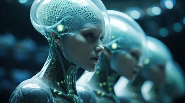 Female humanoid alien from an other planet. Digital 3D illustration.