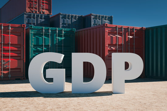 Economic indicator gdp and import and export container background, 3d rendering