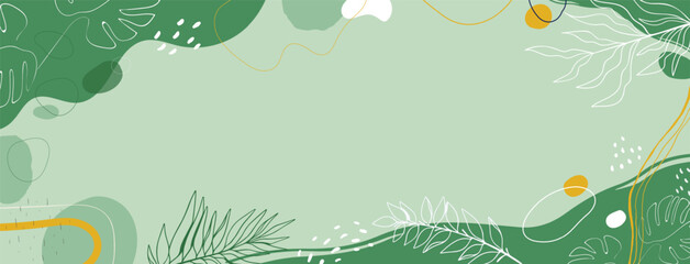 Presentation Background with tropical leaf plant on green background vector design.