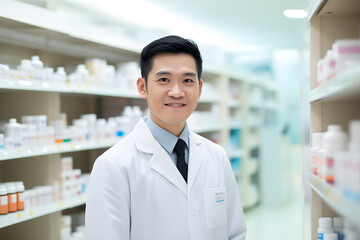 pharmacist in pharmacy - obrazy, fototapety, plakaty