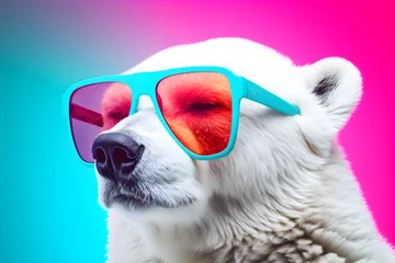 Foto op Canvas colourful portrait of polar bear wearing sunglasses © sam