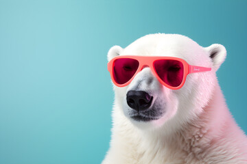 portrait of polar bear wearing sunglasses