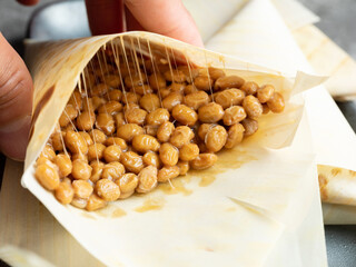 Close-up of fermented soybeans, natto	