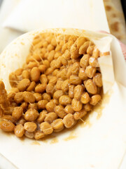 Close-up of fermented soybeans, natto	