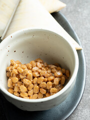 Close-up of fermented soybeans, natto