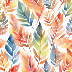 Watercolor seamless pattern of bright autumn leaves
