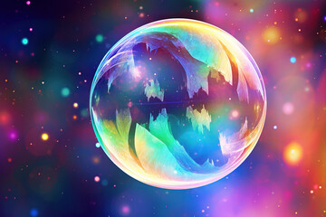 Fototapeta premium Iridescent soap bubble on multicolored background