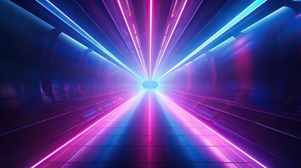 eon light tunnel with red and neon rainbow lights, in the style of rustic futurism, violet and aquamarine, high-angle, vintage aesthetics, poster, unreal engine 5, large canvas format