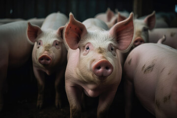 pigs in a farm looking at camera, generative AI