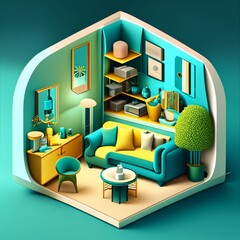 living room interior design. AI generative