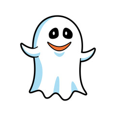 White cloth ghost . Halloween cartoon characters . Vector .