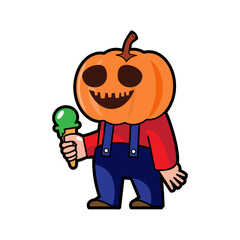 Man with pumpkin head . Halloween cartoon characters . Vector .