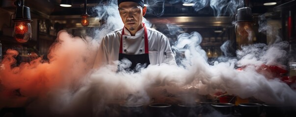Smoky Kitchen Delights: Chef Masterfully Smoking Ribs in a Flavorful Cloud, Generative AI