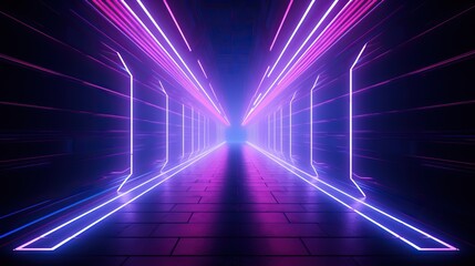 eon light tunnel with red and neon rainbow lights, in the style of rustic futurism, violet and aquamarine, high-angle, vintage aesthetics, poster, unreal engine 5, large canvas format