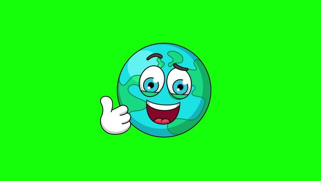 Thumbs-up earth emoji emoticon loop animation on a green screen
