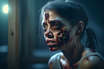 A sad beautiful zombie latin girl