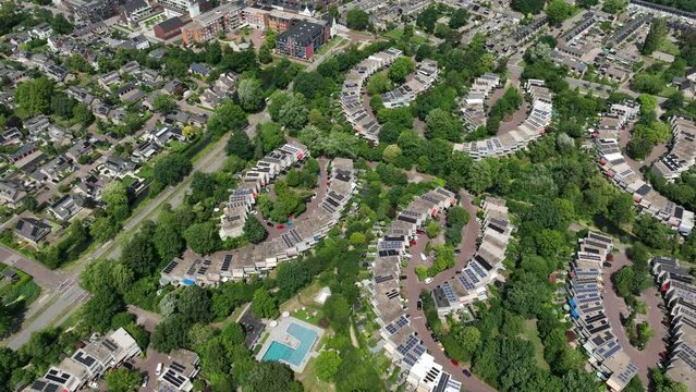 Circular pattern of green suburban area Rozendaal, Leusden, Netherlands. Aerial