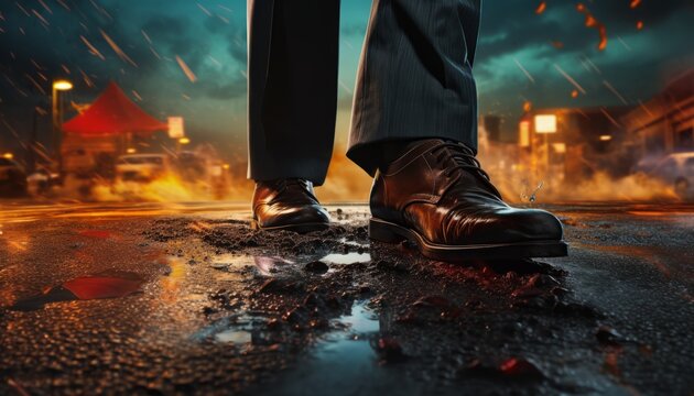 Business Journey: A Path to Success - Shoes on Road with a Business Person's Shoes, Generative AI