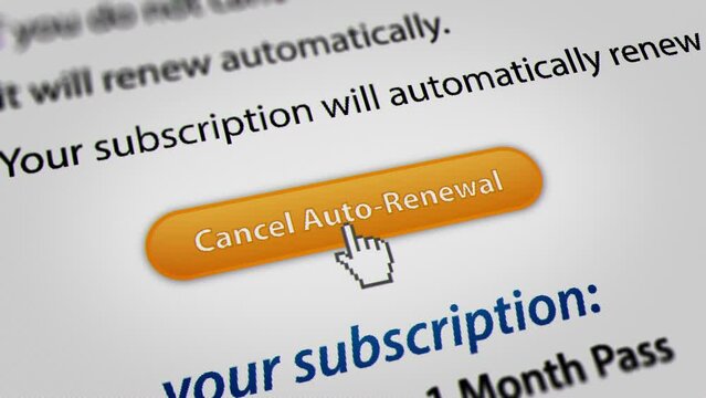 Animated Mouse Cursor Clicking Cancel Auto-Renewal Button. Fictitious Data Created Exclusively for This Concept Footage
