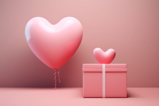 Playful Pink Box with Floating Balloons - Creative Photo Banner Background with Copy Space, Generative AI