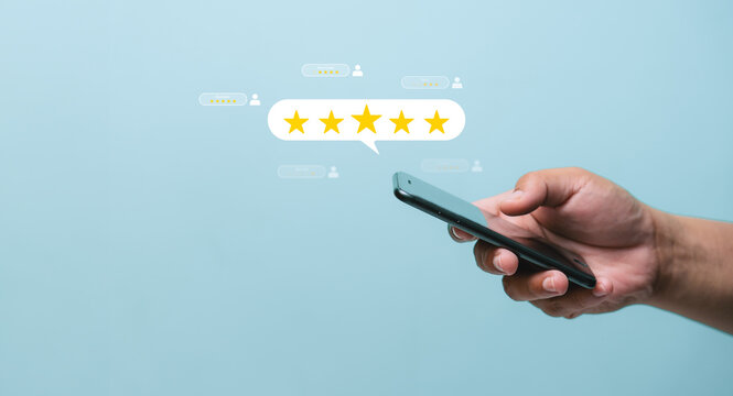 Customer review satisfaction feedback survey concept. Business people rate service experience and product quality or staff friendliness and overall value for the price. information, amend, improve