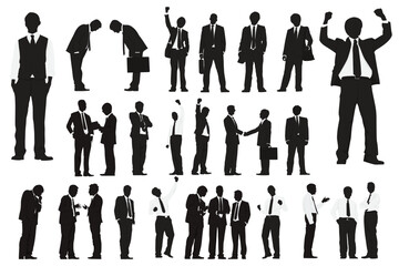 Set of business people silhouette, man and woman team, isolated on white background	

