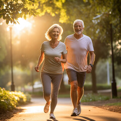 Golden Years in Motion: An Elderly Couple's Active Lifestyle in a Serene Park Setting