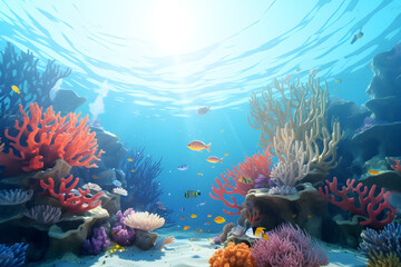 Fototapeta na wymiar Illustration of a underwater coral reef scene - 3D rendered