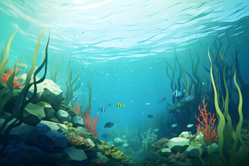 Fototapeta na wymiar Low Poly Illustration of a underwater coral reef scene - Geometric Art