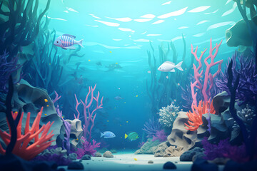 Fototapeta na wymiar Low Poly Illustration of a underwater coral reef scene - Geometric Art