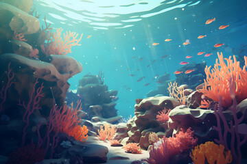 Low Poly Illustration of a underwater coral reef scene - Geometric Art